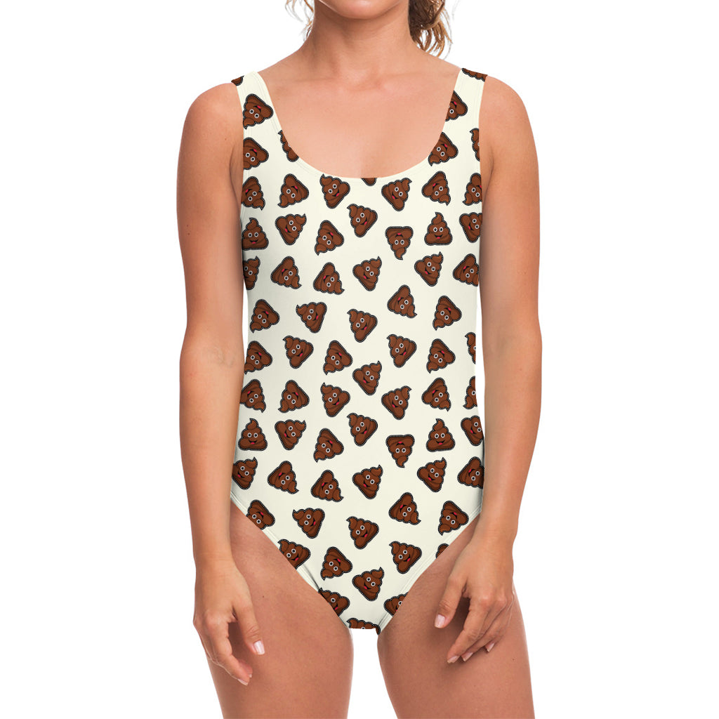 Happy Poop Pattern Print One Piece Swimsuit