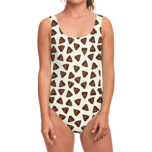 Happy Poop Pattern Print One Piece Swimsuit