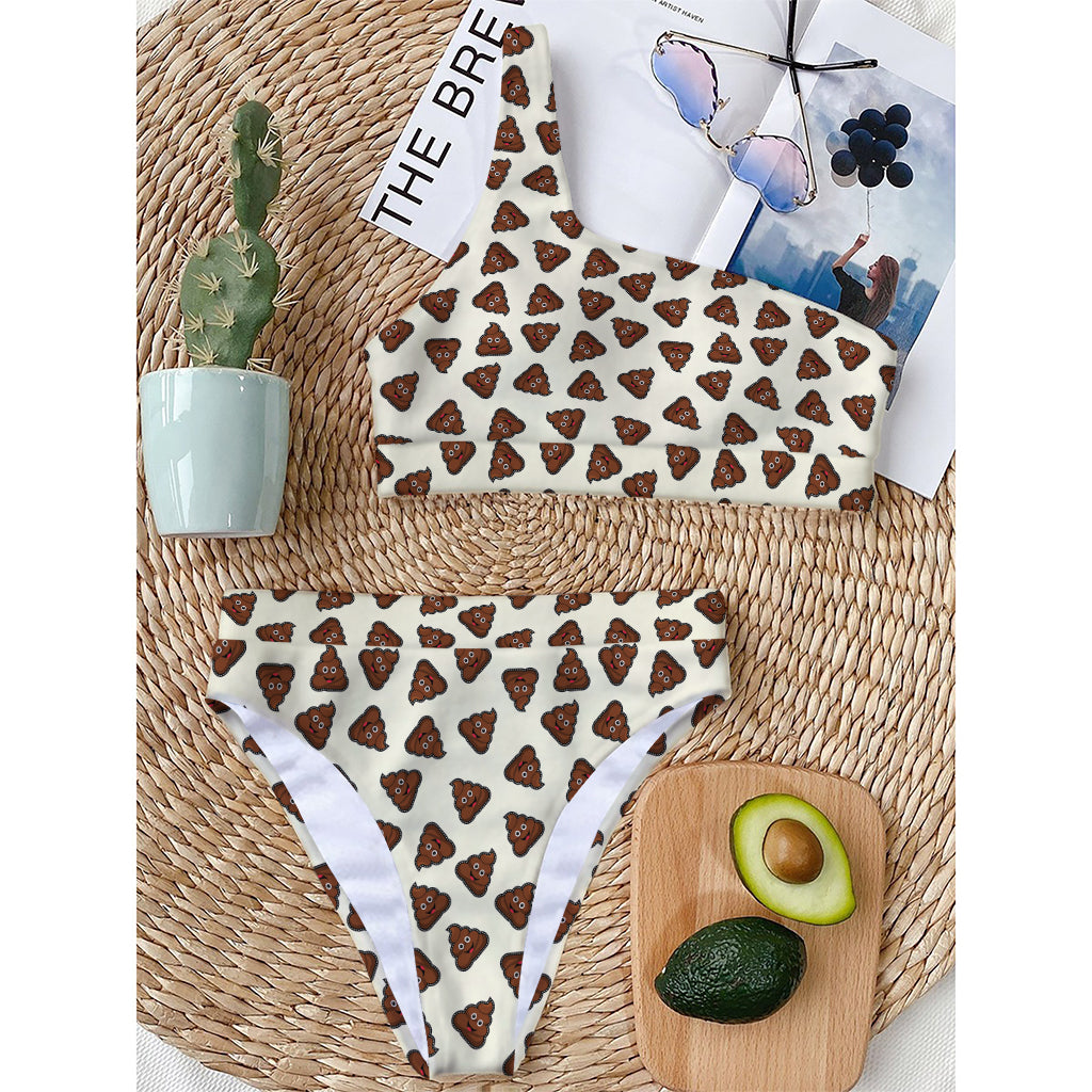 Happy Poop Pattern Print One Shoulder Bikini Top