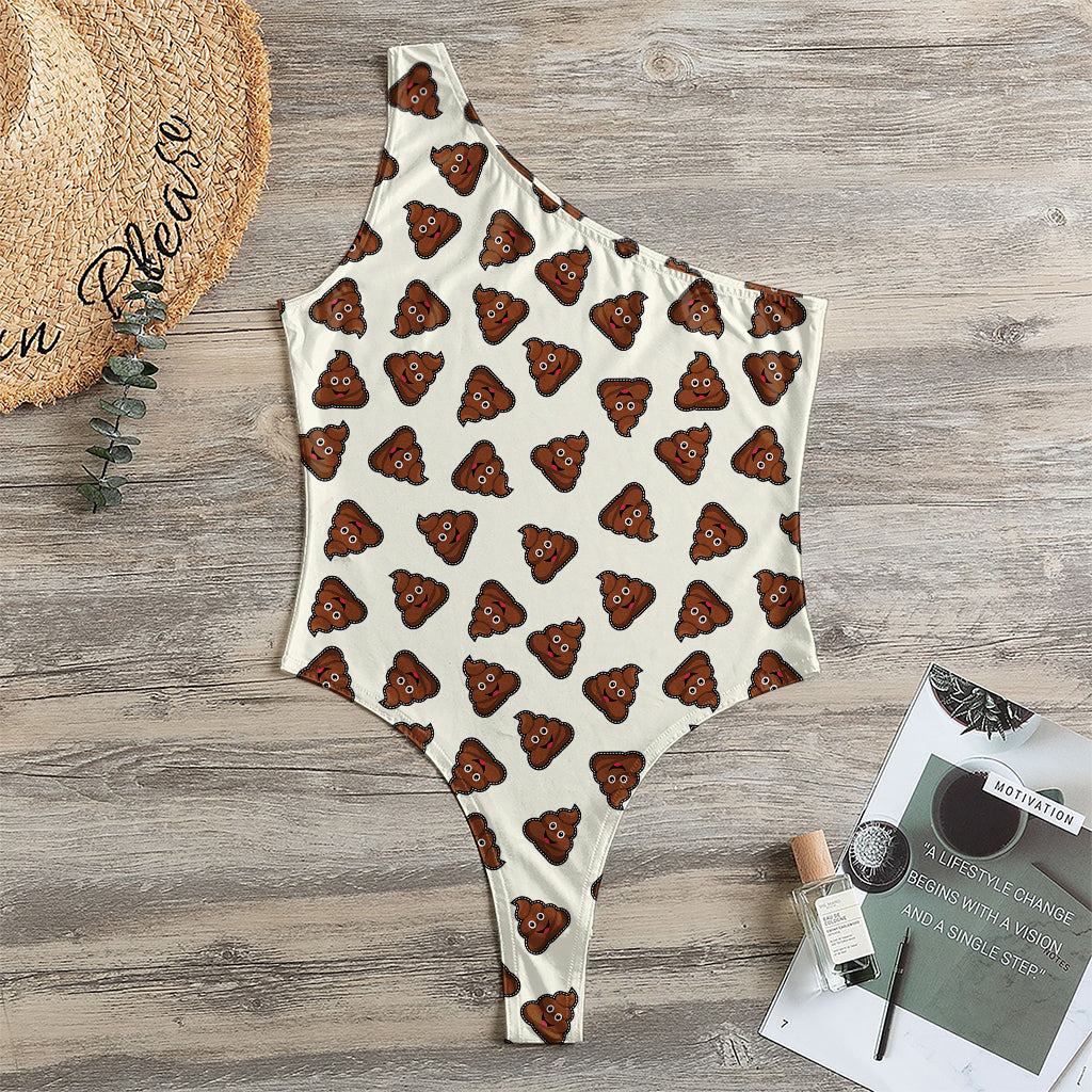 Happy Poop Pattern Print One Shoulder Bodysuit
