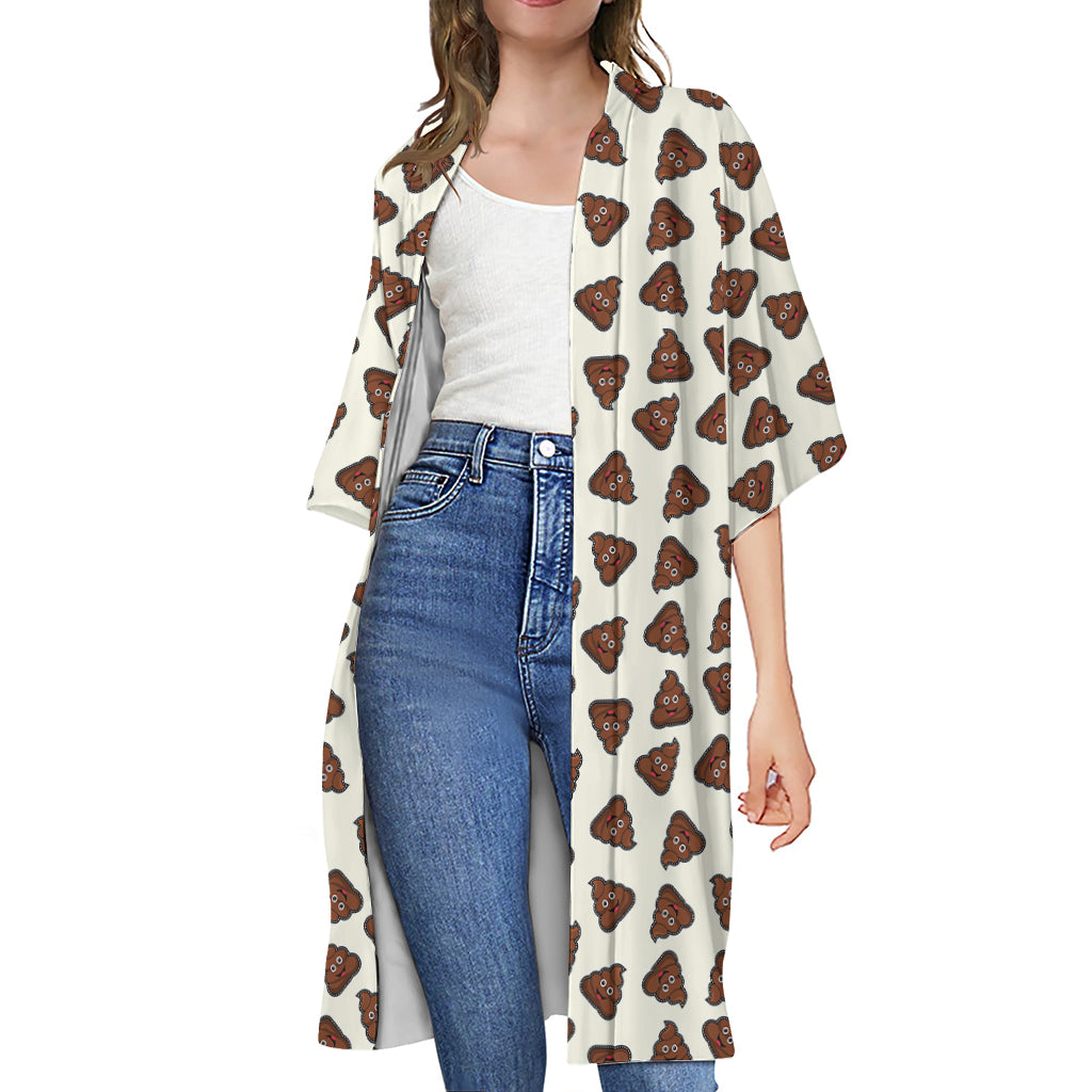 Happy Poop Pattern Print Open Front Beach Cover Up