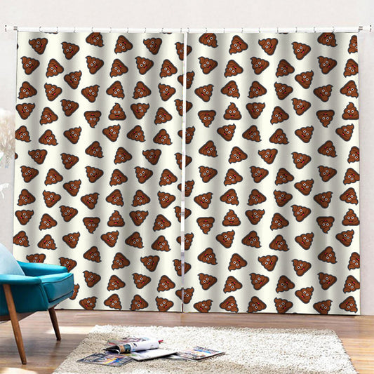 Happy Poop Pattern Print Pencil Pleat Curtains