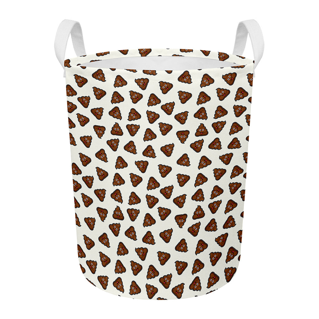 Happy Poop Pattern Print Round Laundry Basket