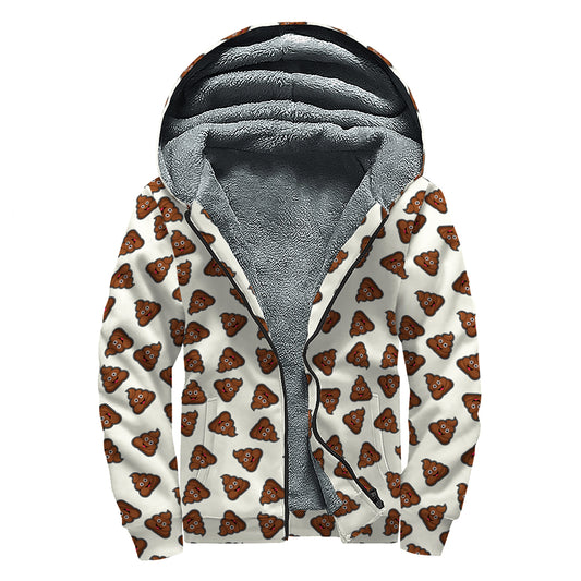 Happy Poop Pattern Print Sherpa Lined Zip Up Hoodie