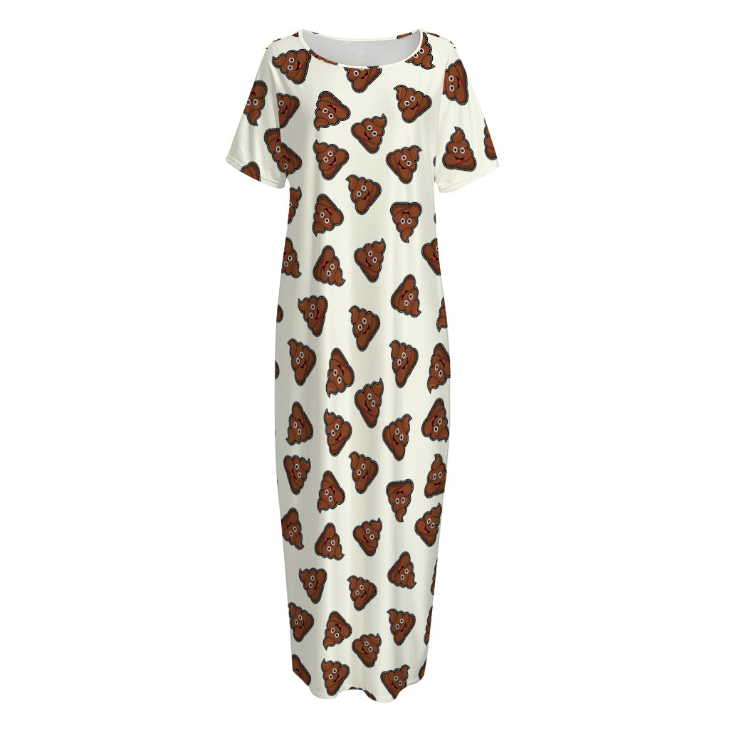 Happy Poop Pattern Print Short Sleeve Long Nightdress