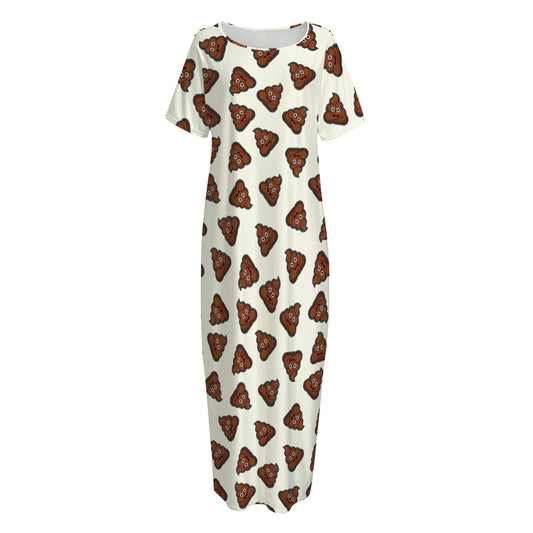 Happy Poop Pattern Print Short Sleeve Long Nightdress
