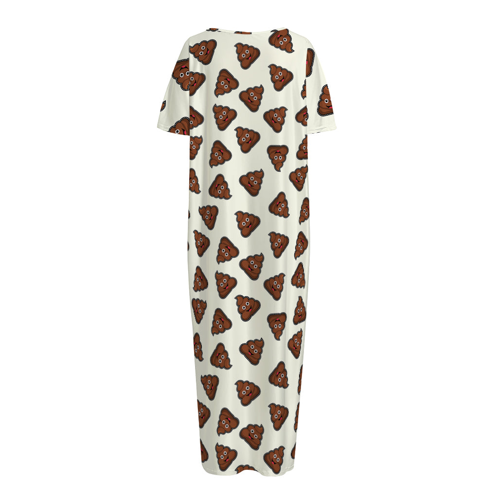 Happy Poop Pattern Print Short Sleeve Long Nightdress
