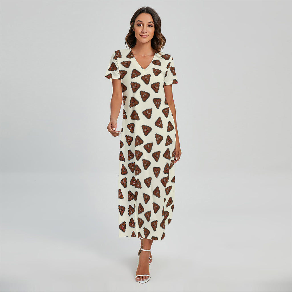 Happy Poop Pattern Print Short Sleeve Maxi Dress