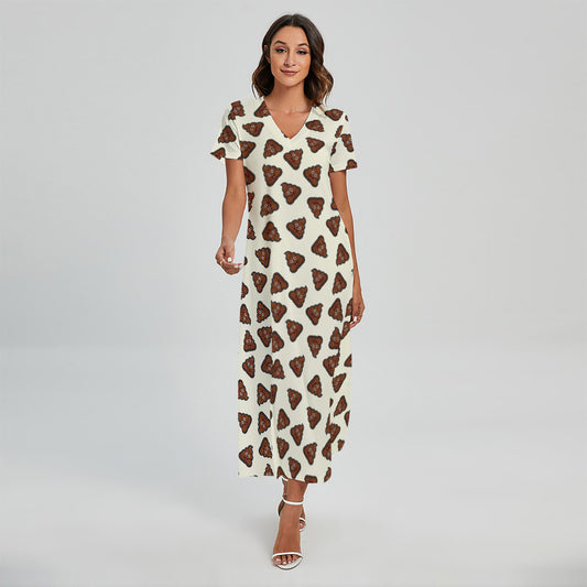 Happy Poop Pattern Print Short Sleeve Maxi Dress