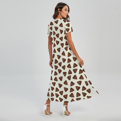 Happy Poop Pattern Print Short Sleeve Maxi Dress
