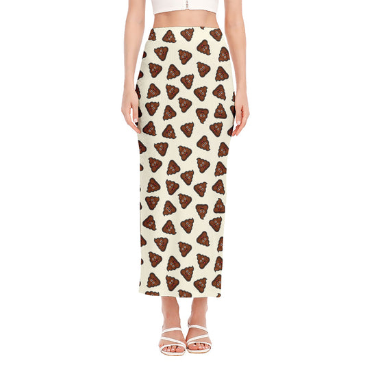 Happy Poop Pattern Print Side Slit Maxi Skirt