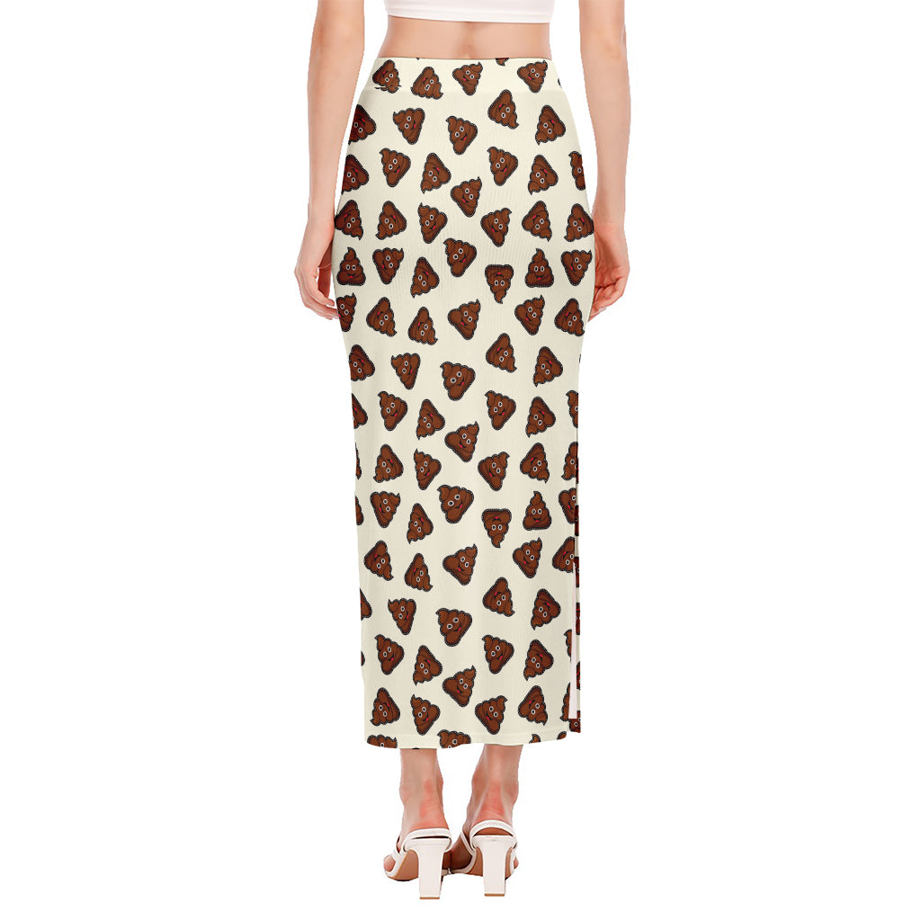 Happy Poop Pattern Print Side Slit Maxi Skirt