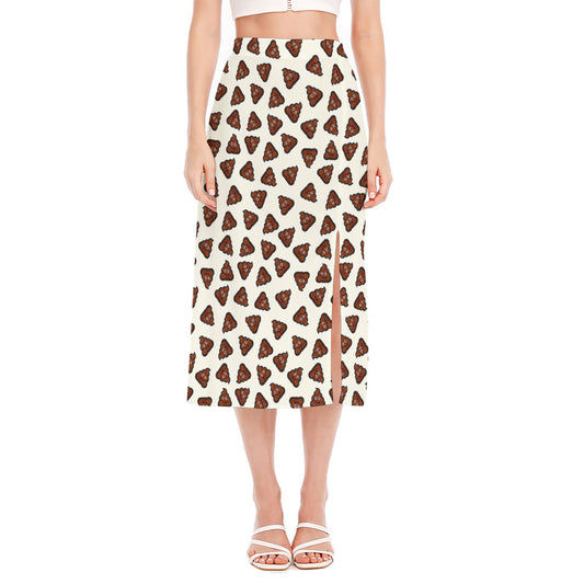 Happy Poop Pattern Print Side Slit Midi Skirt