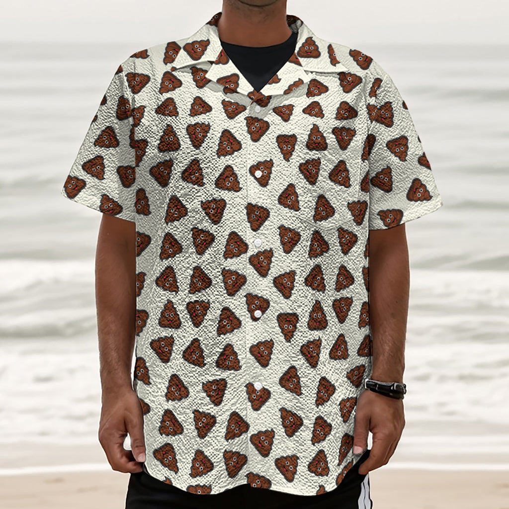 Happy Poop Pattern Print Textured Short Sleeve Shirt