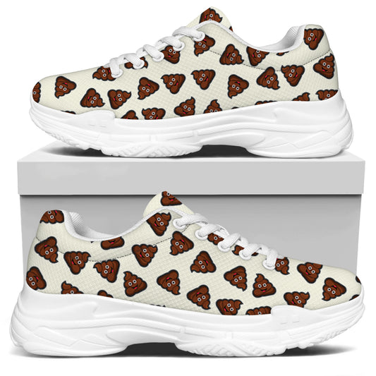 Happy Poop Pattern Print White Chunky Shoes