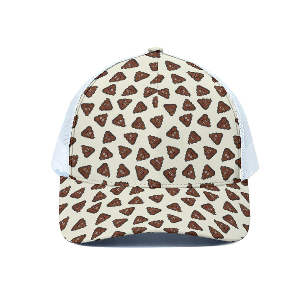 Happy Poop Pattern Print White Mesh Trucker Cap