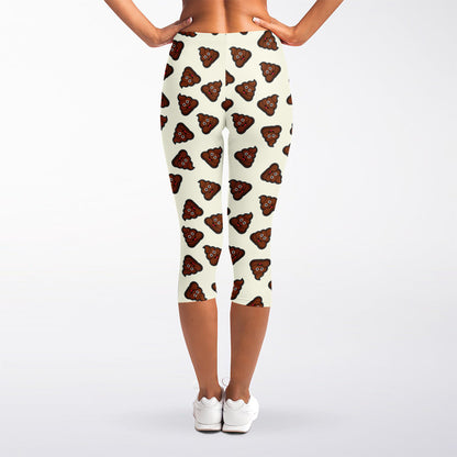 Happy Poop Pattern Print Women's Capri Leggings