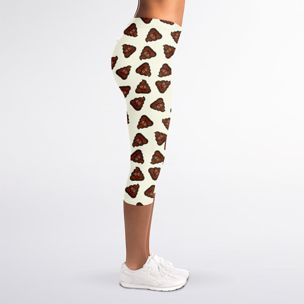 Happy Poop Pattern Print Women's Capri Leggings