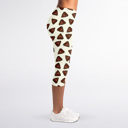 Happy Poop Pattern Print Women's Capri Leggings