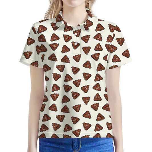 Happy Poop Pattern Print Women's Polo Shirt