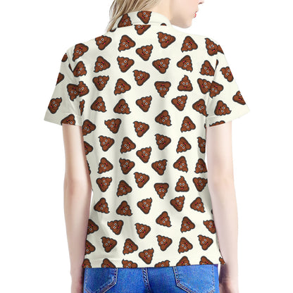Happy Poop Pattern Print Women's Polo Shirt