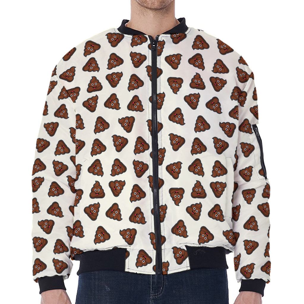 Happy Poop Pattern Print Zip Sleeve Bomber Jacket