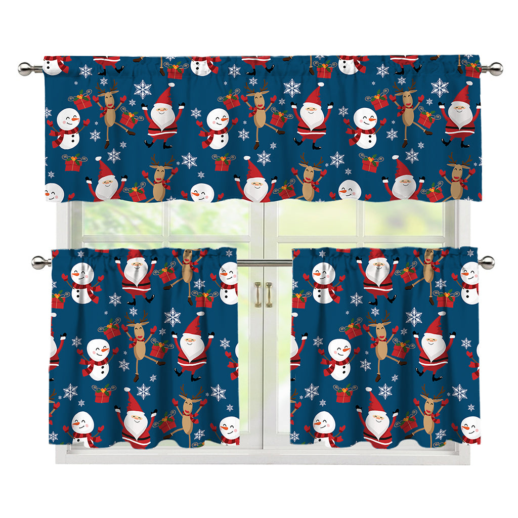 Happy Santa Claus Pattern Print 3 Piece Kitchen Curtains