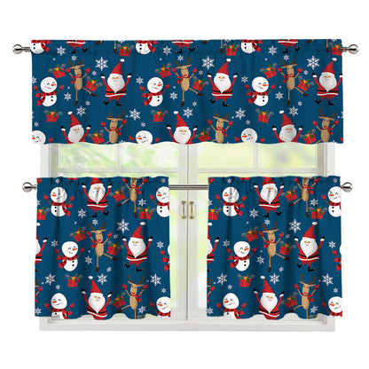 Happy Santa Claus Pattern Print 3 Piece Kitchen Curtains