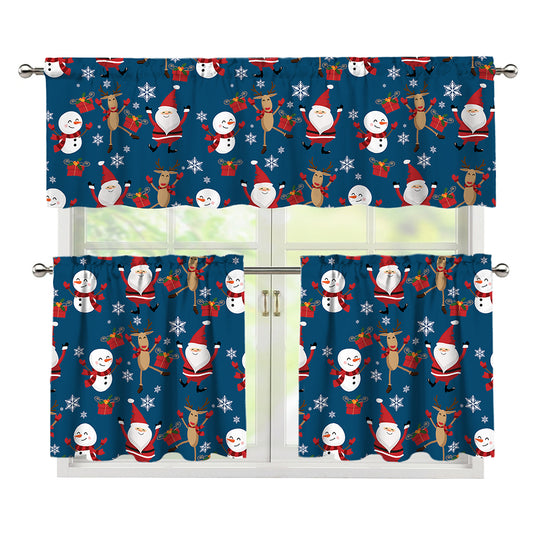Happy Santa Claus Pattern Print 3 Piece Kitchen Curtains