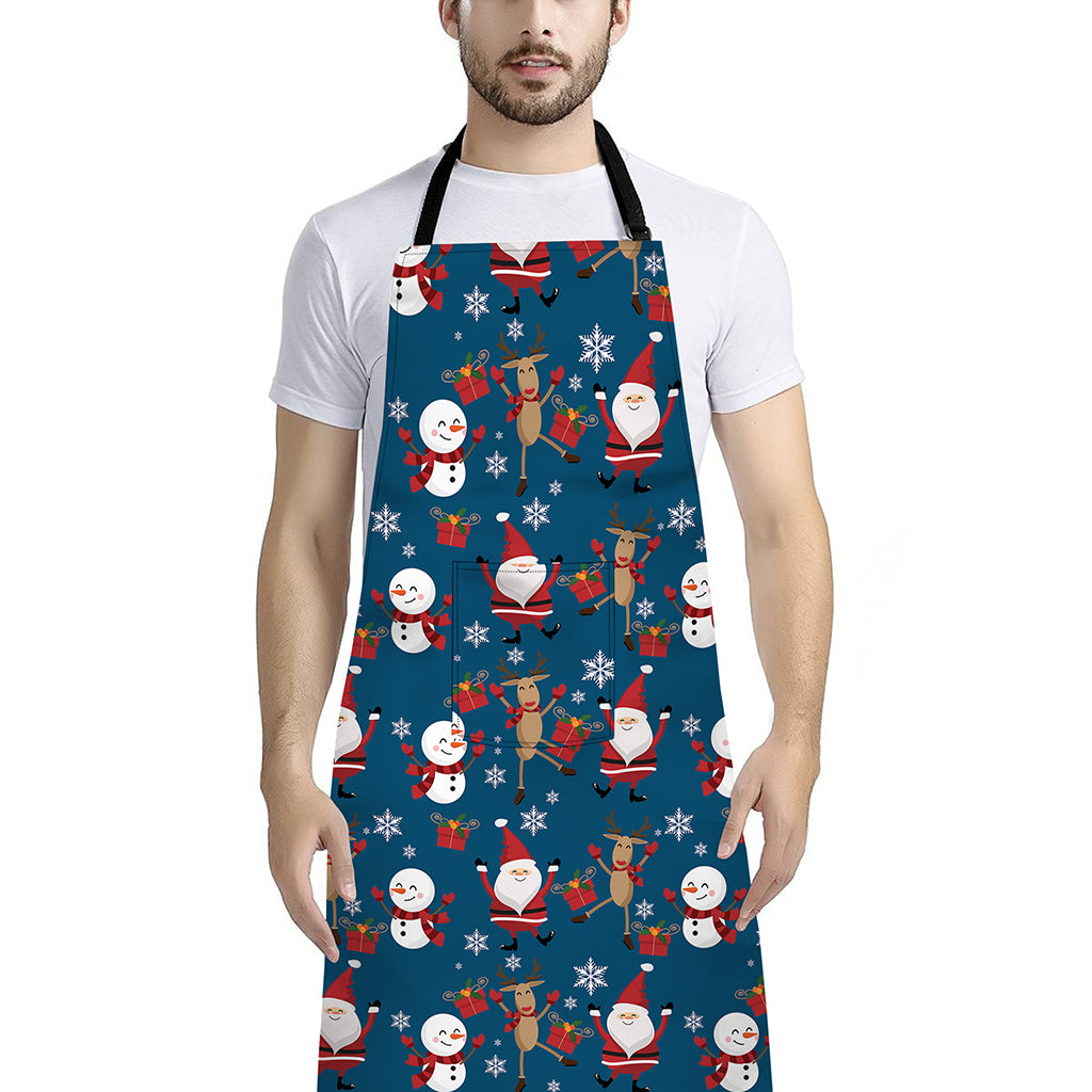 Happy Santa Claus Pattern Print Bib Apron With Pocket