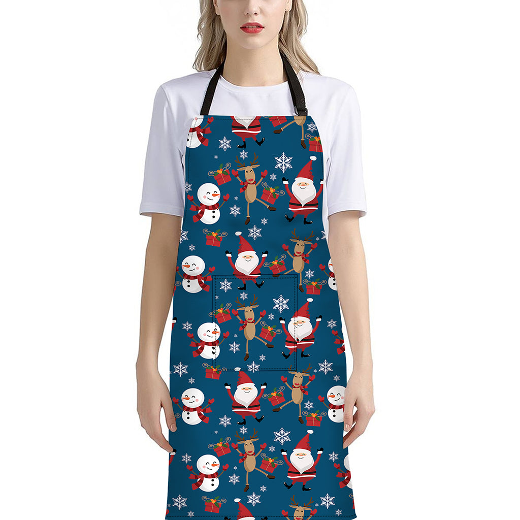 Happy Santa Claus Pattern Print Bib Apron With Pocket