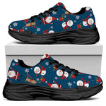 Happy Santa Claus Pattern Print Black Chunky Shoes