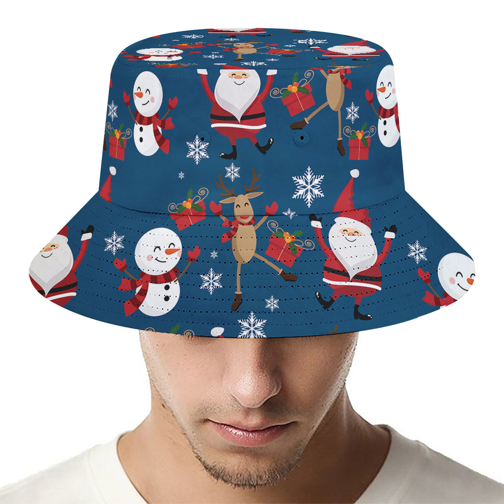 Happy Santa Claus Pattern Print Bucket Hat