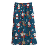 Happy Santa Claus Pattern Print Cotton Front Slit Maxi Skirt