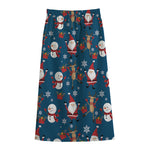 Happy Santa Claus Pattern Print Cotton Front Slit Maxi Skirt