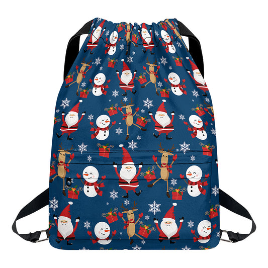 Happy Santa Claus Pattern Print Drawstring Backpack