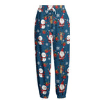Happy Santa Claus Pattern Print Fleece Lined Knit Pants