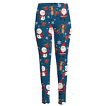 Happy Santa Claus Pattern Print High-Waisted Pocket Leggings