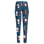 Happy Santa Claus Pattern Print High-Waisted Pocket Leggings