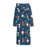 Happy Santa Claus Pattern Print Hooded Bathrobe