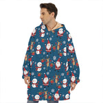 Happy Santa Claus Pattern Print Hoodie Blanket