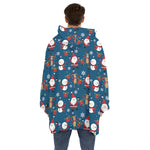 Happy Santa Claus Pattern Print Hoodie Blanket