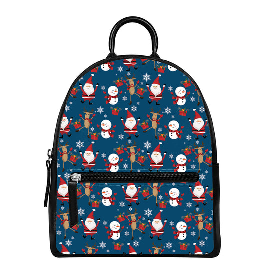 Happy Santa Claus Pattern Print Leather Backpack