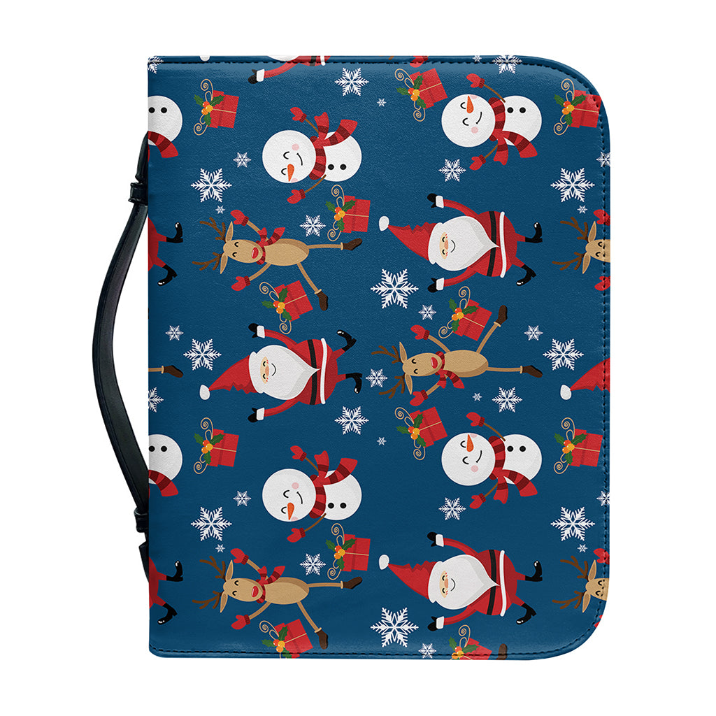 Happy Santa Claus Pattern Print Leather Bible Cover