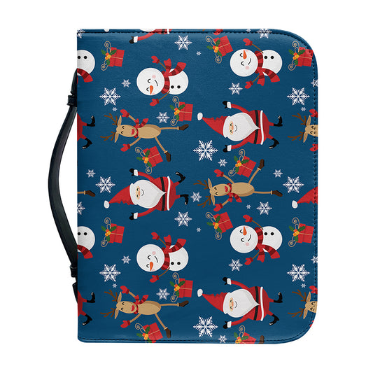 Happy Santa Claus Pattern Print Leather Bible Cover