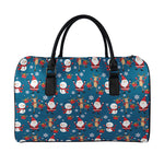 Happy Santa Claus Pattern Print Leather Duffle Bag