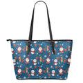 Happy Santa Claus Pattern Print Leather Tote Bag With Zipper