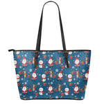 Happy Santa Claus Pattern Print Leather Tote Bag