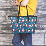 Happy Santa Claus Pattern Print Leather Tote Bag