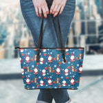 Happy Santa Claus Pattern Print Leather Tote Bag